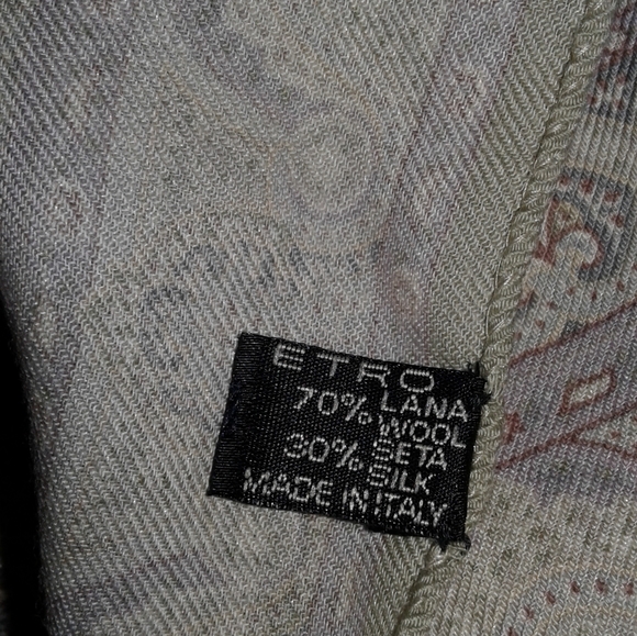 New ETRO scarf shawl wool silk Paisley Rectangle art deco Italy 26" x 66" - Picture 8 of 8